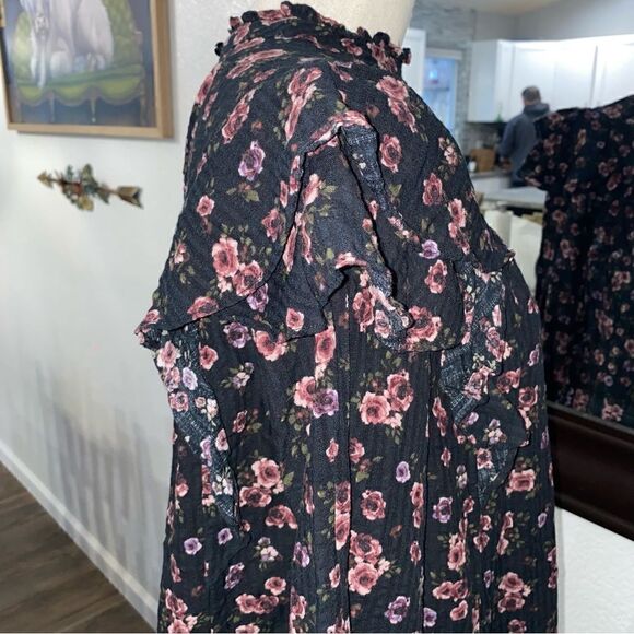 Wild Fable Women's Black And Pink Floral High Neck Long Sleeve Dress Small - Picture 4 of 15